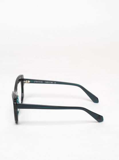 Slow Motion women's eyeglasses by Rewind Eyewear, metallic petrol green acetate frame