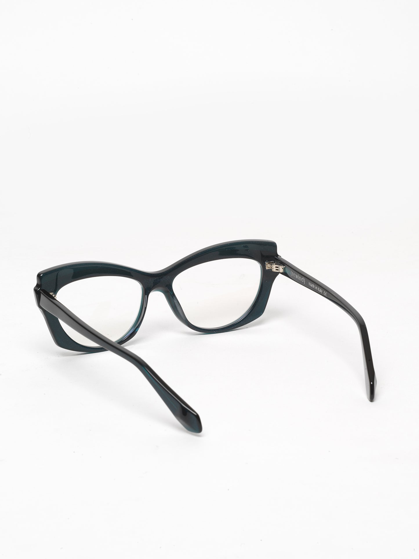 Slow Motion women's eyeglasses by Rewind Eyewear, metallic petrol green acetate frame