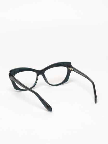 Slow Motion women's eyeglasses by Rewind Eyewear, metallic petrol green acetate frame