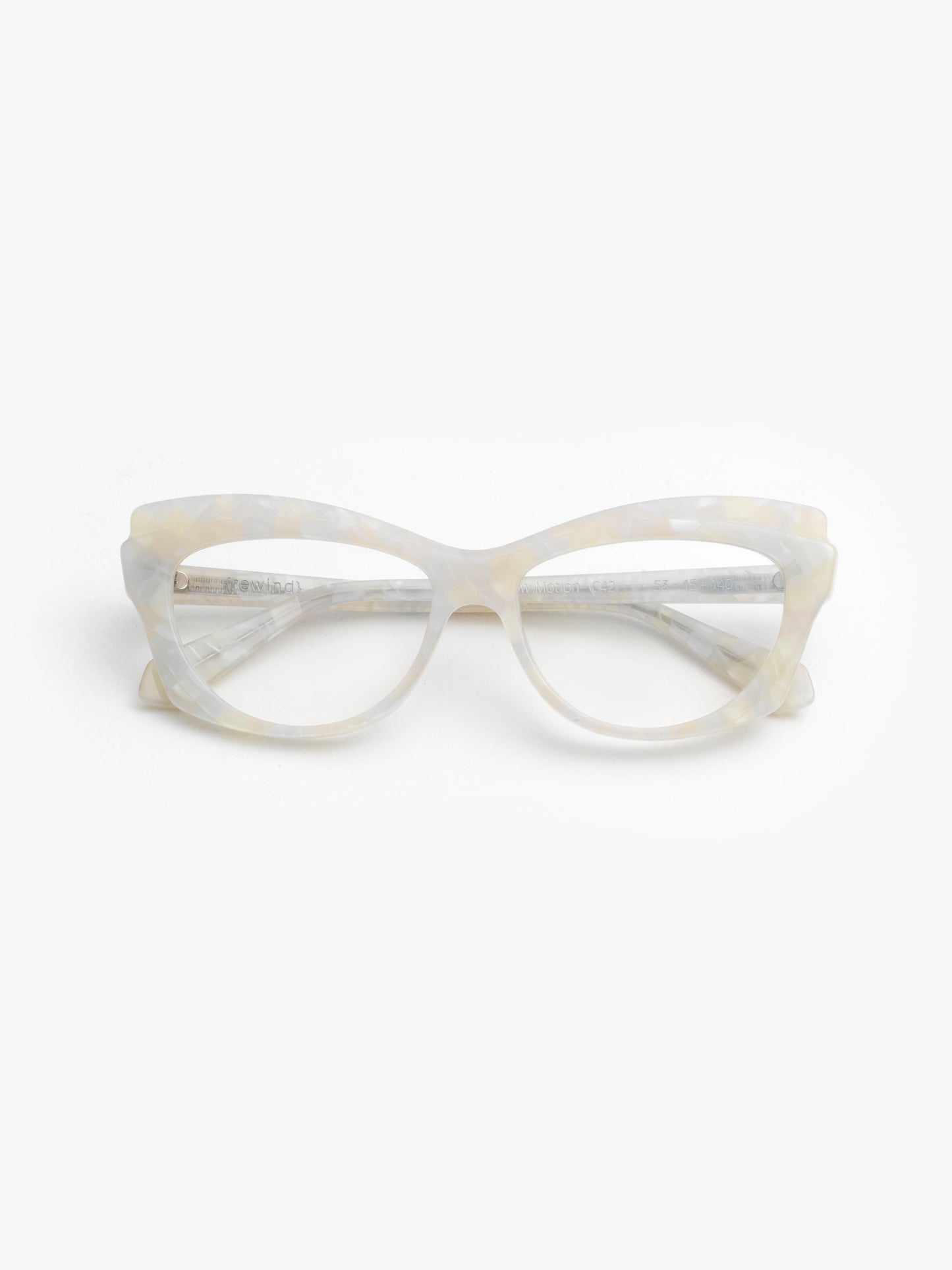 Slow Motion women's eyeglasses by Rewind Eyewear, pearl white acetate frame
