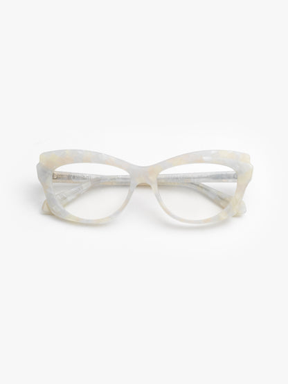 Slow Motion women's eyeglasses by Rewind Eyewear, pearl white acetate frame