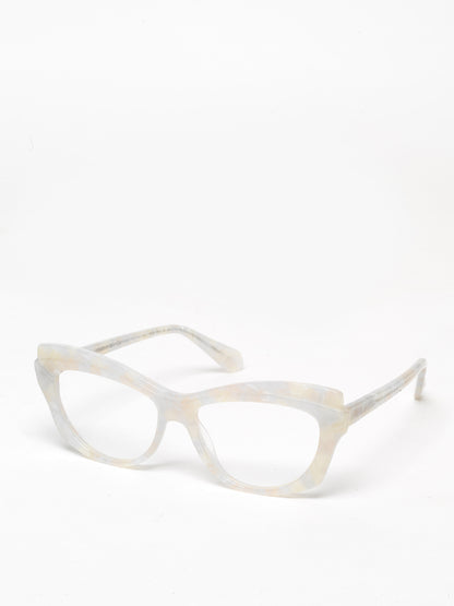Slow Motion women's eyeglasses by Rewind Eyewear, pearl white acetate frame