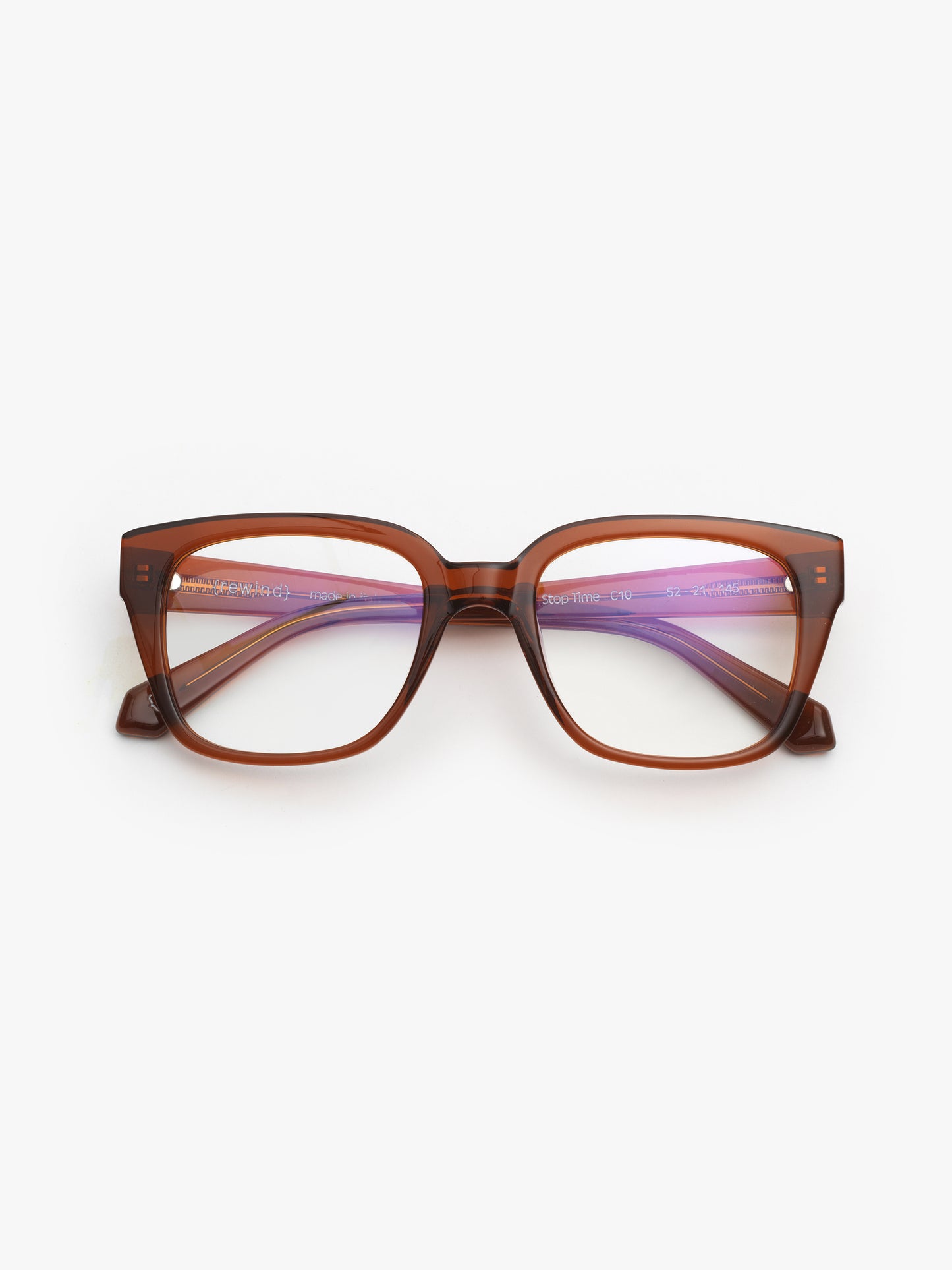 Stop Time unisex eyeglasses by Rewind Eyewear, caramel transparent acetate frame