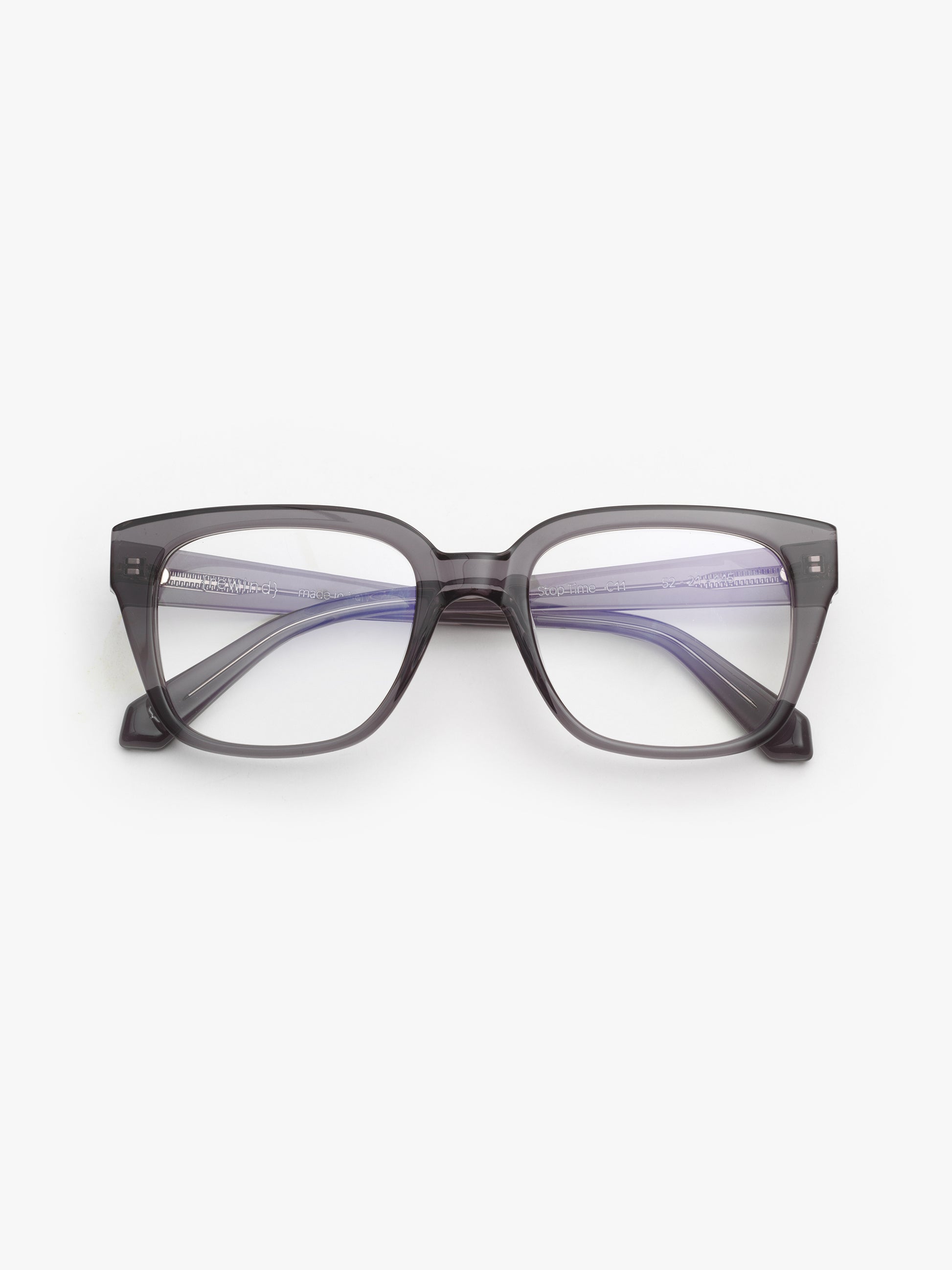 Stop Time unisex eyeglasses by Rewind Eyewear, grey transparent acetate frame