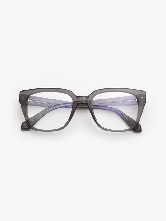 Stop Time unisex eyeglasses by Rewind Eyewear, grey transparent acetate frame