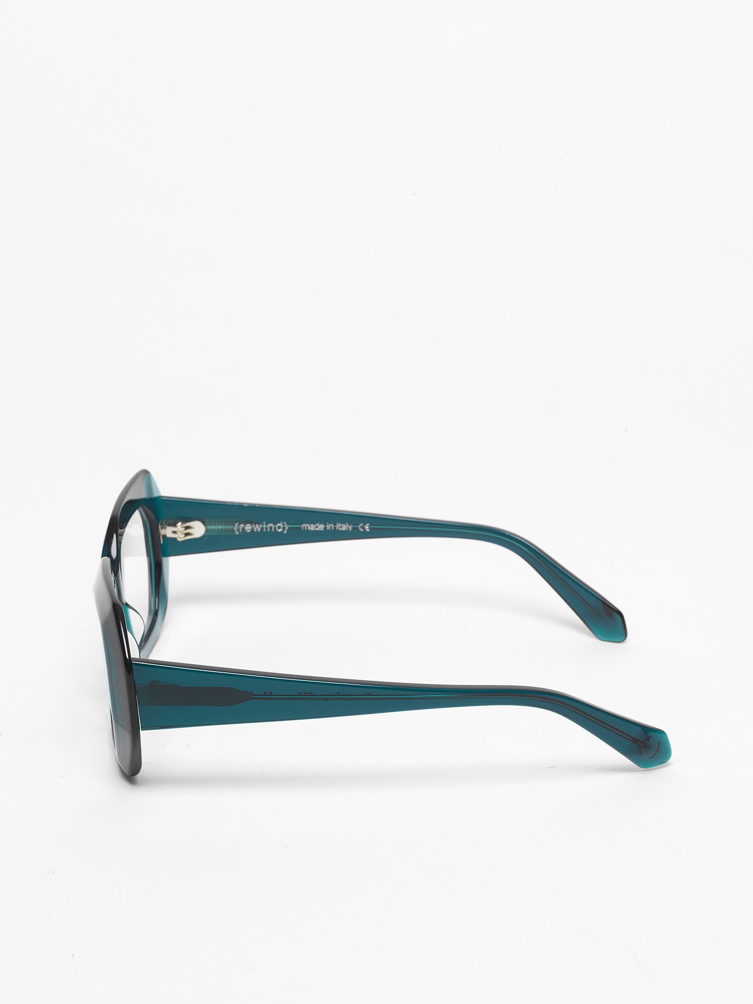 Storytelling women's eyeglasses by Rewind Eyewear, petrol green transparent acetate frame