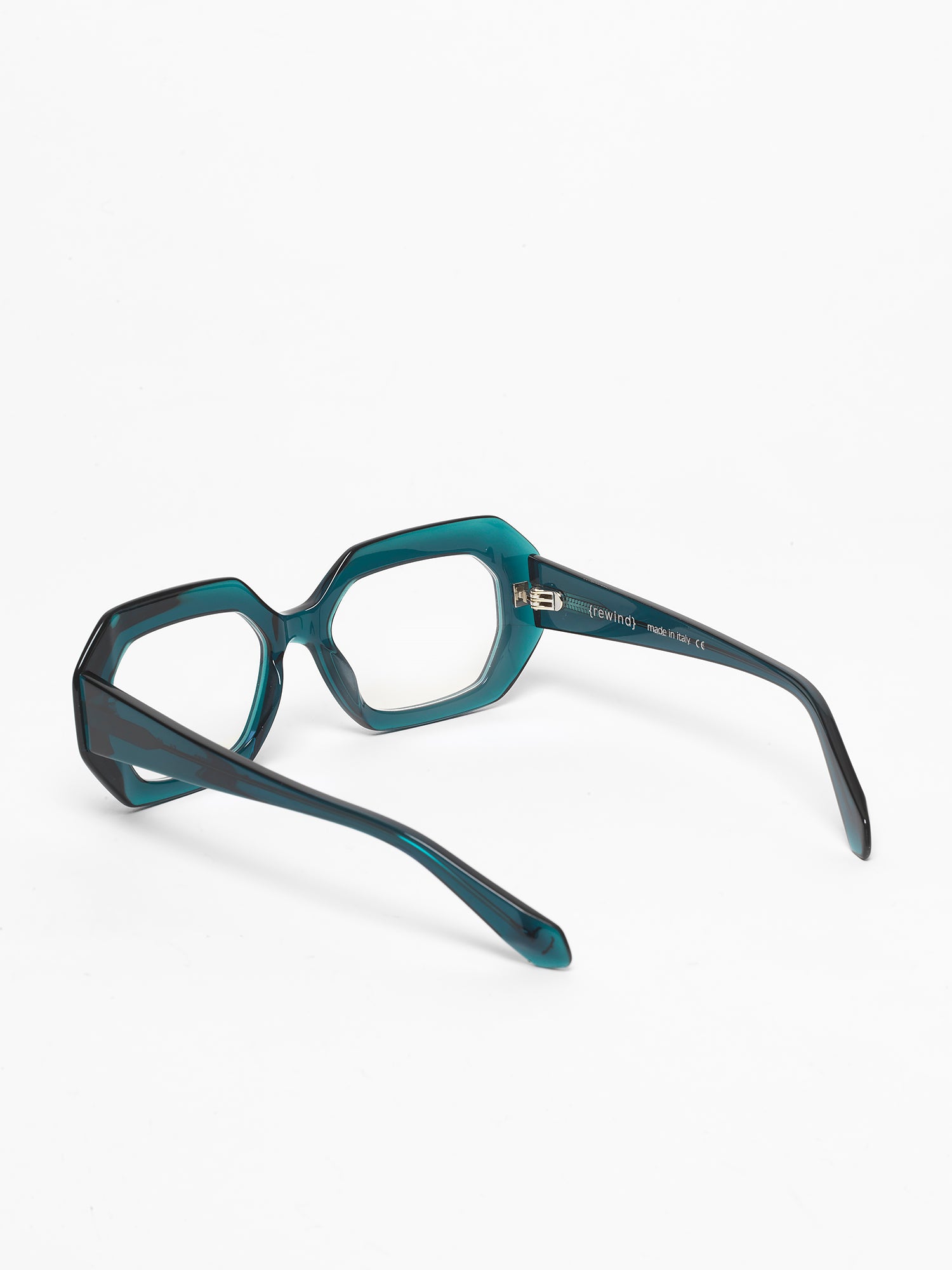 Storytelling women's eyeglasses by Rewind Eyewear, petrol green transparent acetate frame