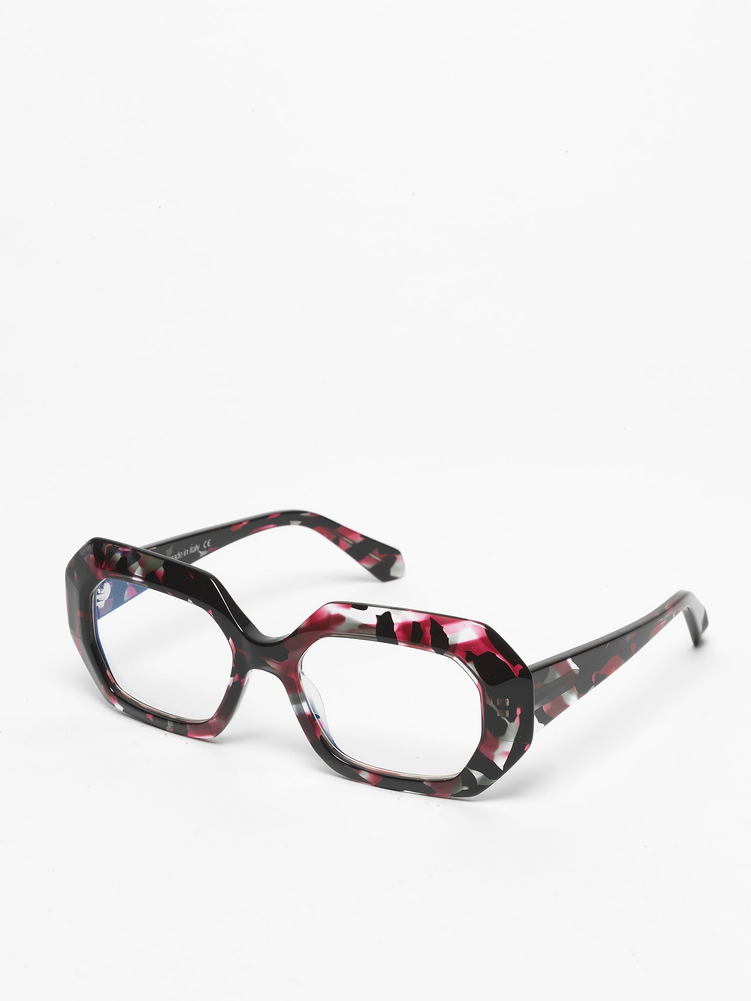 Storytelling women's eyeglasses by Rewind Eyewear, colorful black and red acetate frame