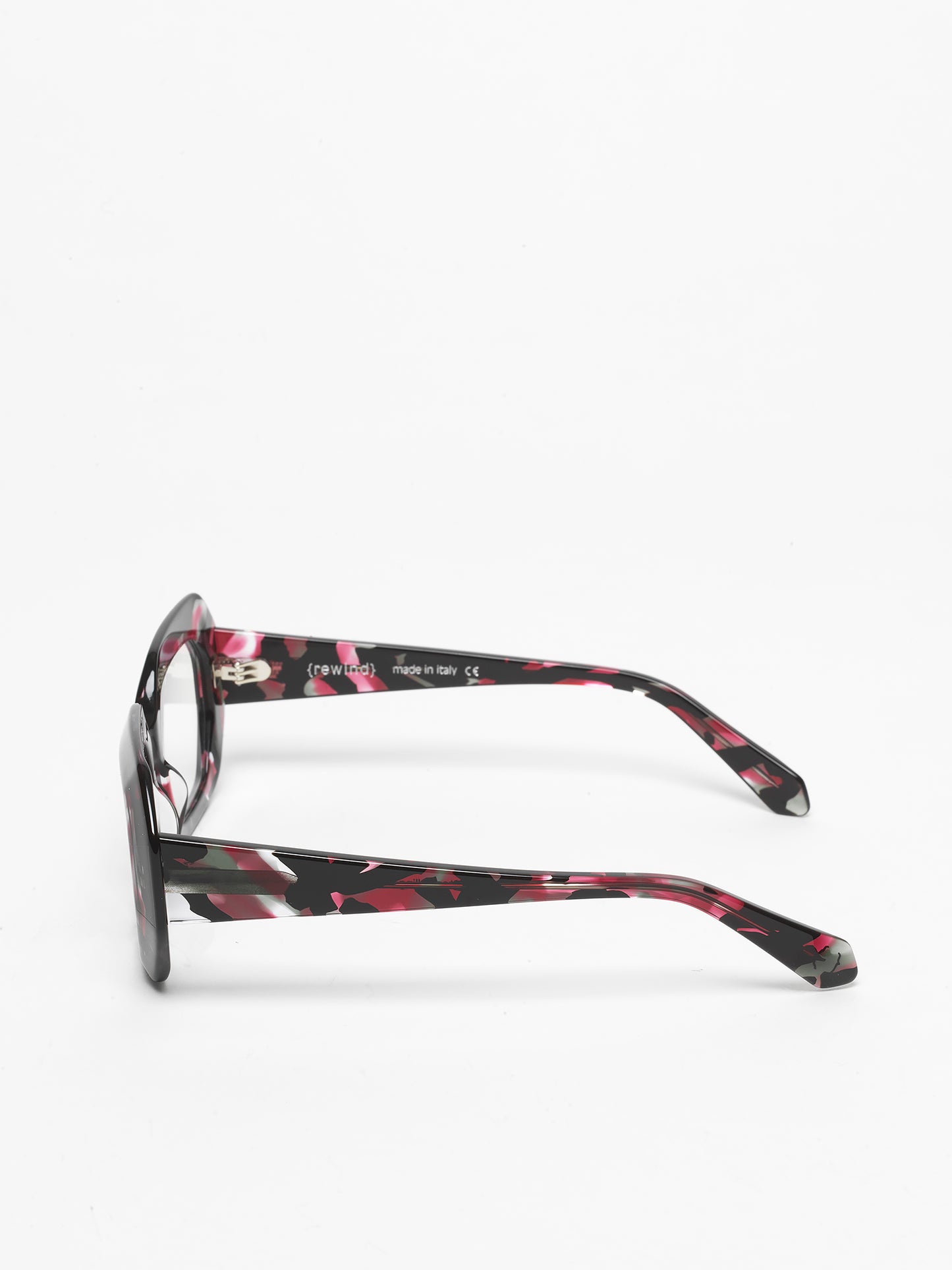 Storytelling women's eyeglasses by Rewind Eyewear, colorful black and red acetate frame