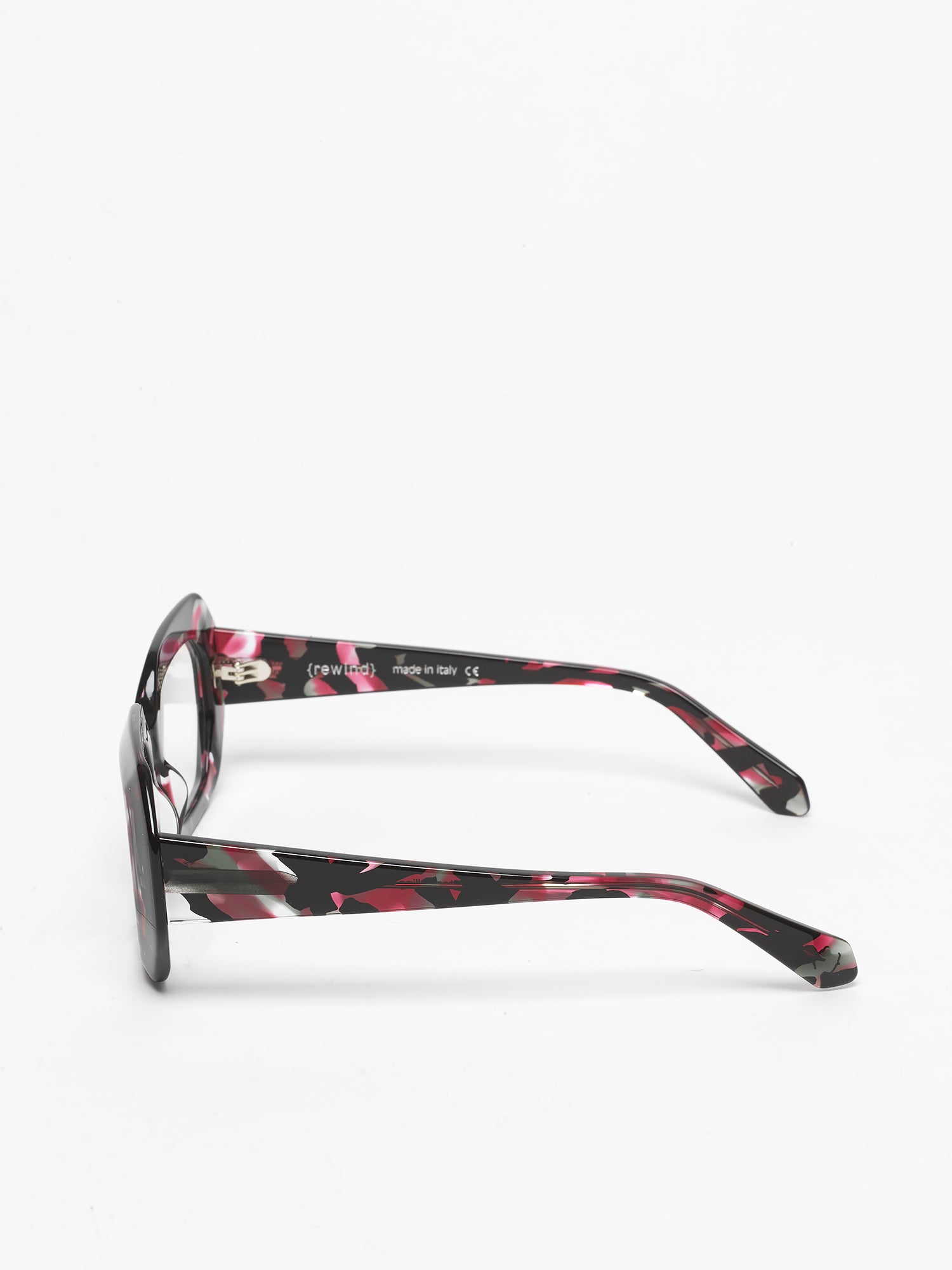 Storytelling women's eyeglasses by Rewind Eyewear, colorful black and red acetate frame