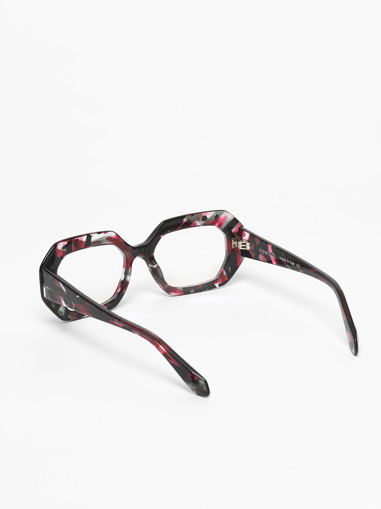 Storytelling women's eyeglasses by Rewind Eyewear, colorful black and red acetate frame