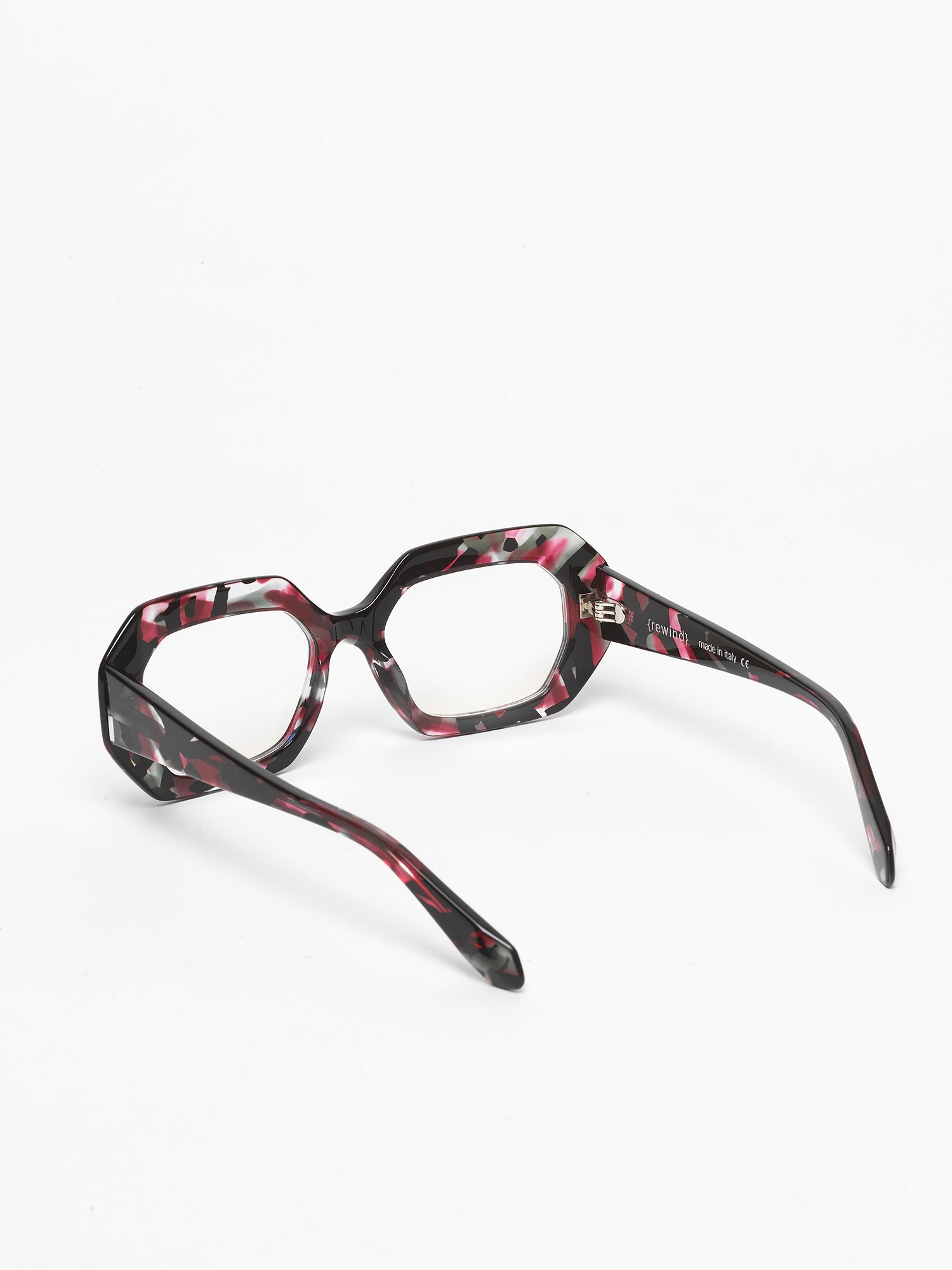Storytelling women's eyeglasses by Rewind Eyewear, colorful black and red acetate frame