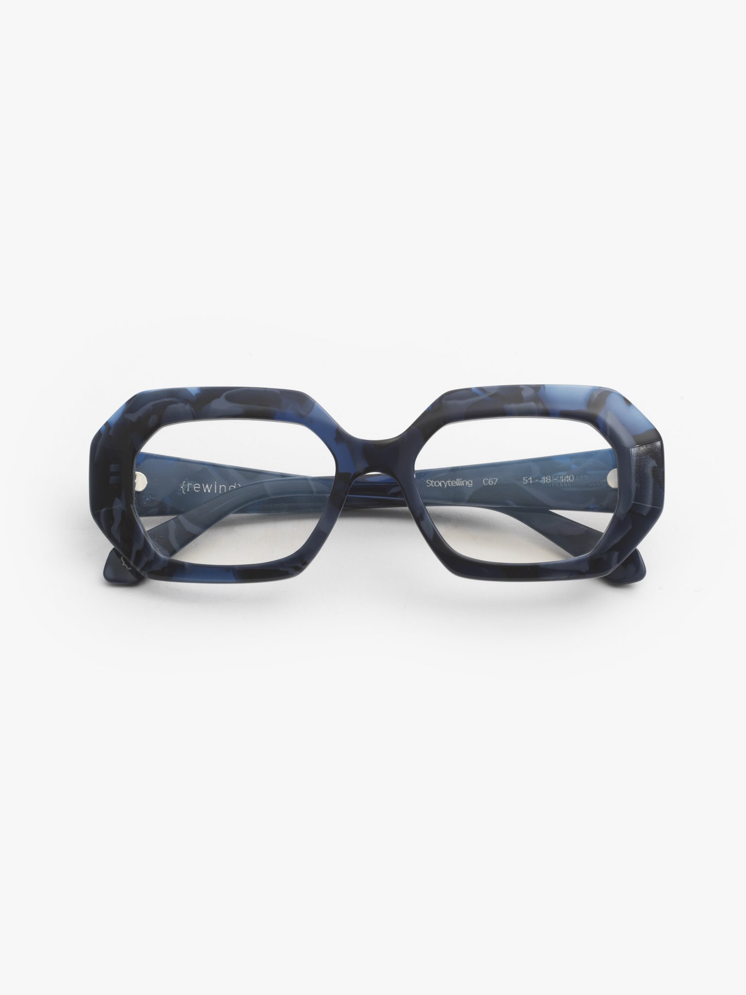 Storytelling women's eyeglasses by Rewind Eyewear, marbled blue acetate frame