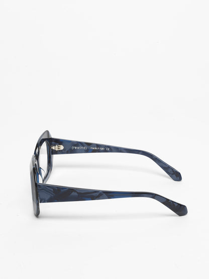 Storytelling women's eyeglasses by Rewind Eyewear, marbled blue acetate frame