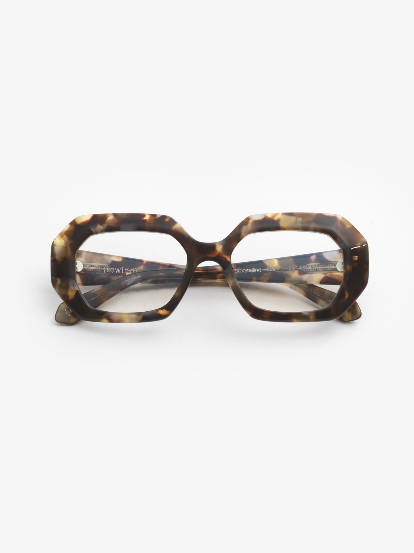 Storytelling women's eyeglasses by Rewind Eyewear, dark avana with white pearl acetate frame