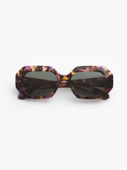 Storytelling women's sunglasses by Rewind Eyewear, dark avana with violets spots acetate frame