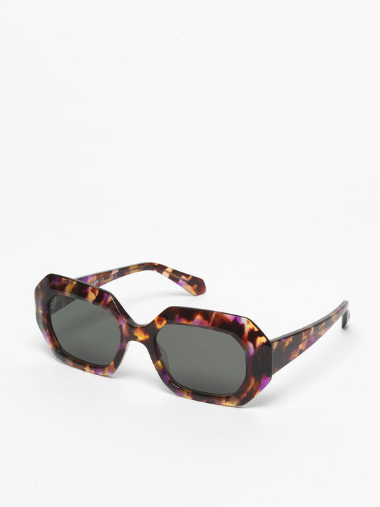Storytelling women's sunglasses by Rewind Eyewear, dark avana with violets spots acetate frame