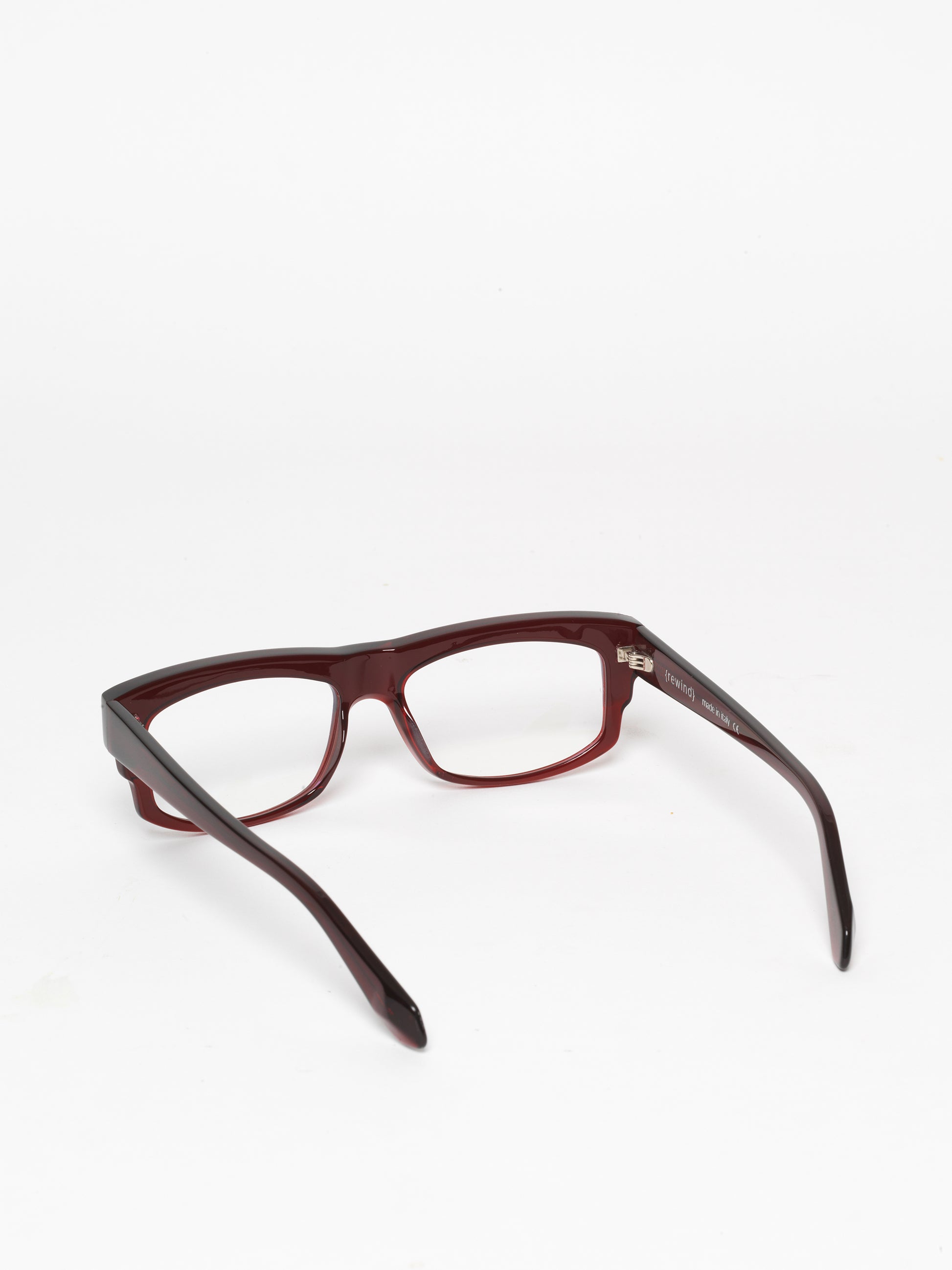 Time Effect unisex eyeglasses by Rewind Eyewear, dark red transparent acetate frame