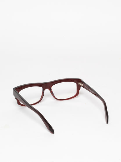 Time Effect unisex eyeglasses by Rewind Eyewear, dark red transparent acetate frame
