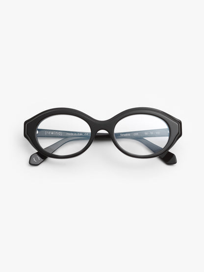 Timeline women's eyeglasses by Rewind Eyewear, black acetate frame