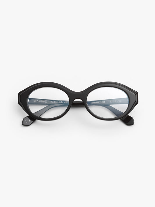 Timeline women's eyeglasses by Rewind Eyewear, black acetate frame