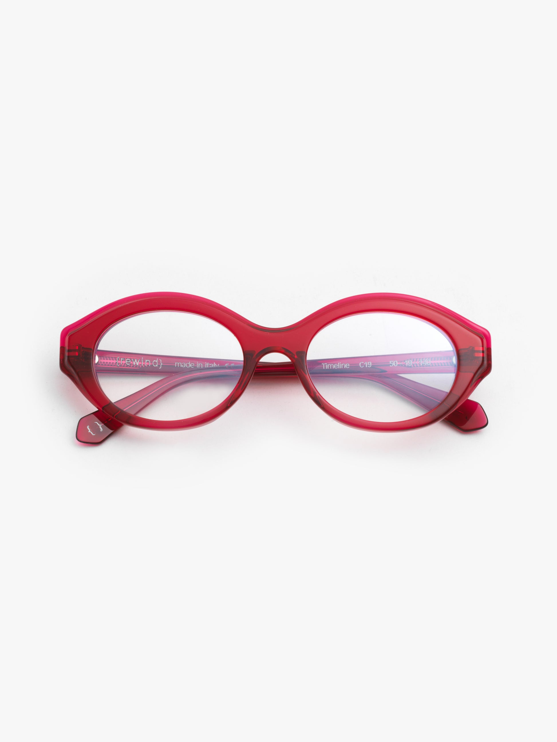 Timeline women's eyeglasses by Rewind Eyewear, cherry red transparent acetate frame