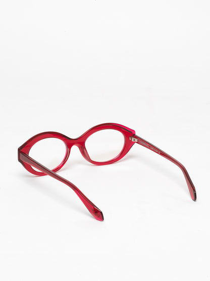 Timeline women's eyeglasses by Rewind Eyewear, cherry red transparent acetate frame