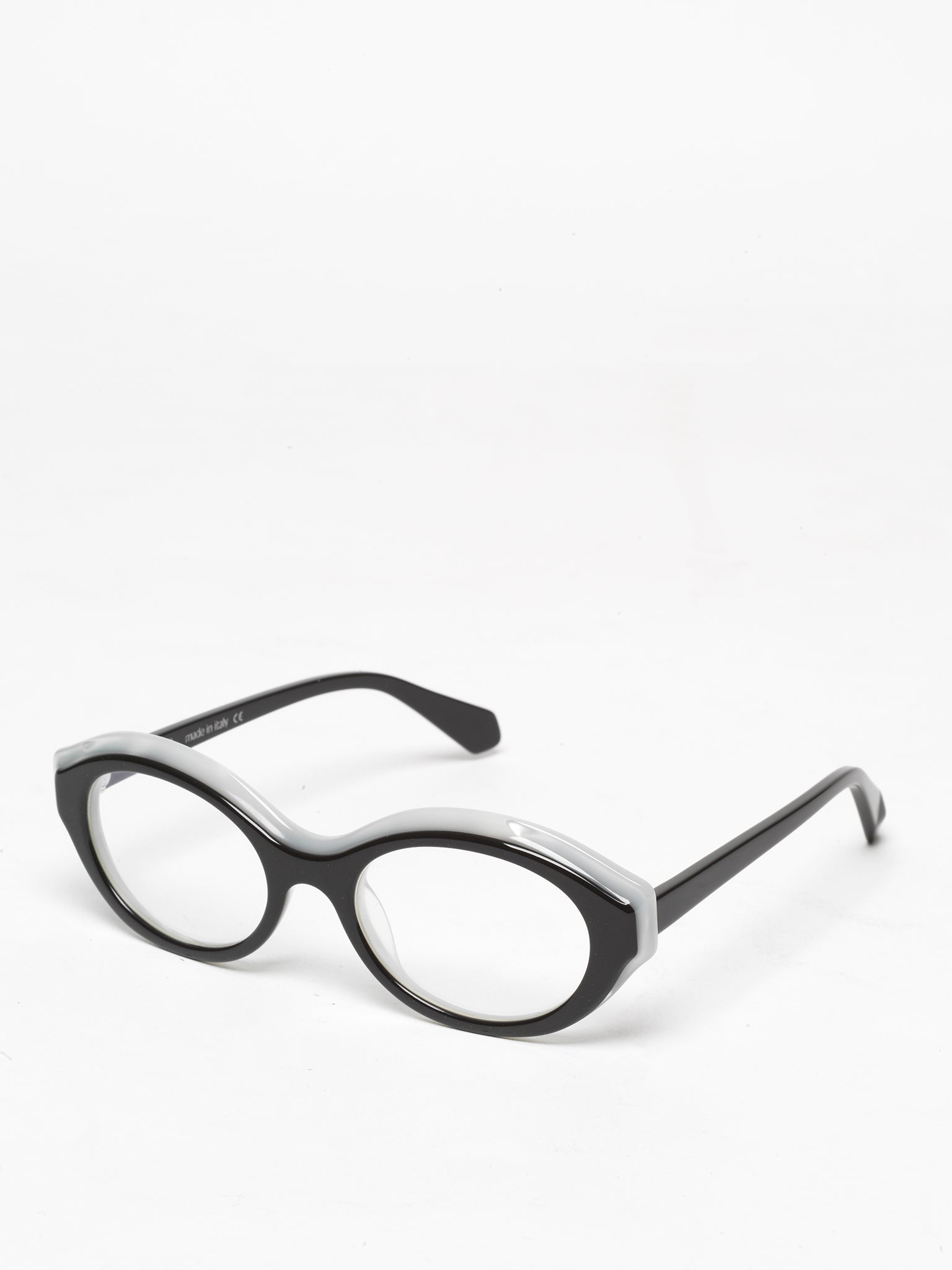 Timeline women's eyeglasses by Rewind Eyewear, black and white pearl  acetate frame
