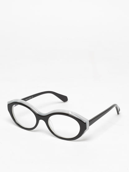 Timeline women's eyeglasses by Rewind Eyewear, black and white pearl  acetate frame