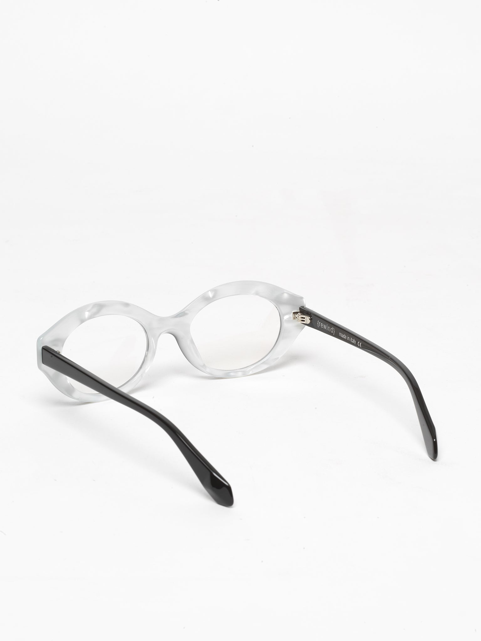 Timeline women's eyeglasses by Rewind Eyewear, black and white pearl  acetate frame