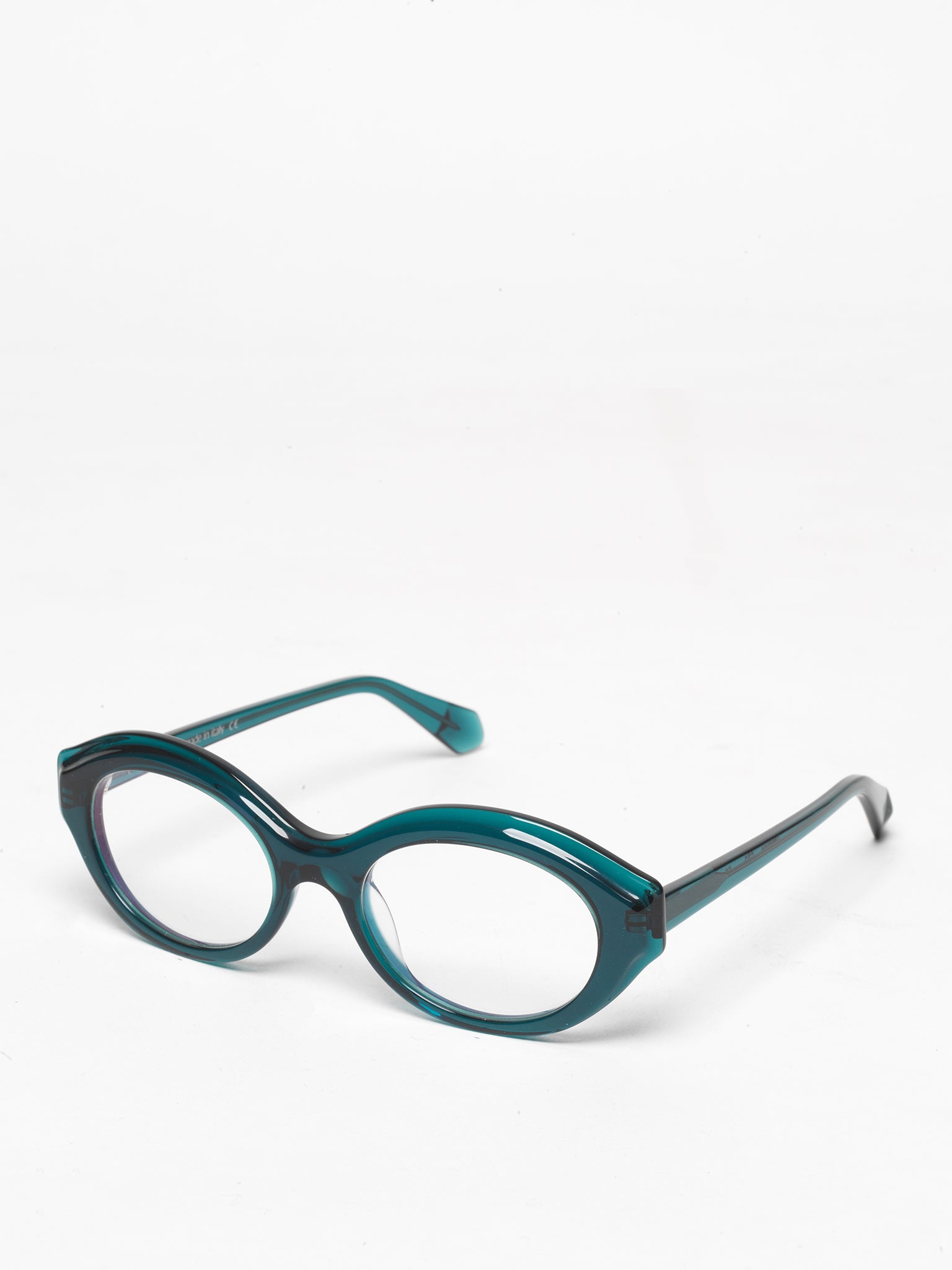 Timeline women's eyeglasses by Rewind Eyewear, petrol green transparent acetate frame