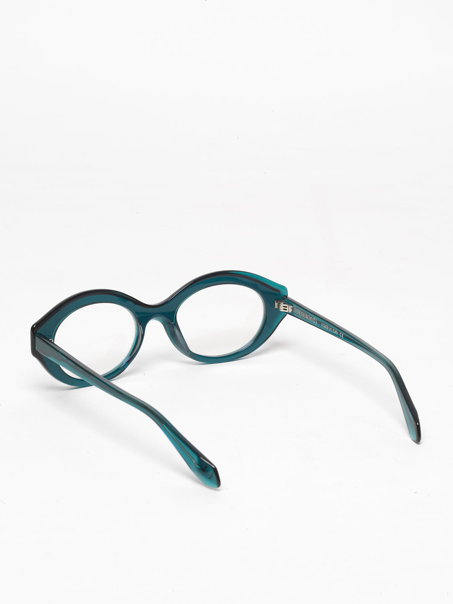Timeline women's eyeglasses by Rewind Eyewear, petrol green transparent acetate frame